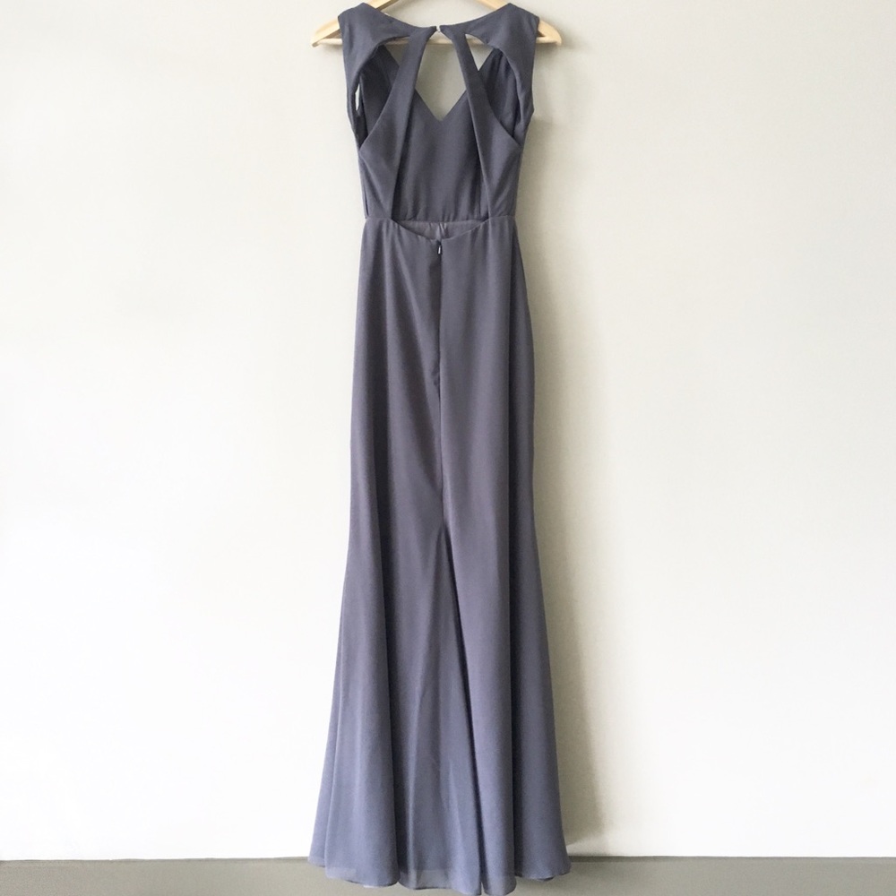 Hayley Paige GREY Cut-out-back Long Formal Dress - Picture 6 of 8